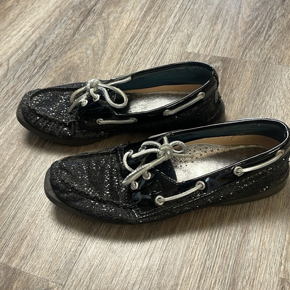 Sperry Black Sparkly Top- Siders/Boat Shoes Size 6.5 - Picture 6 of 15